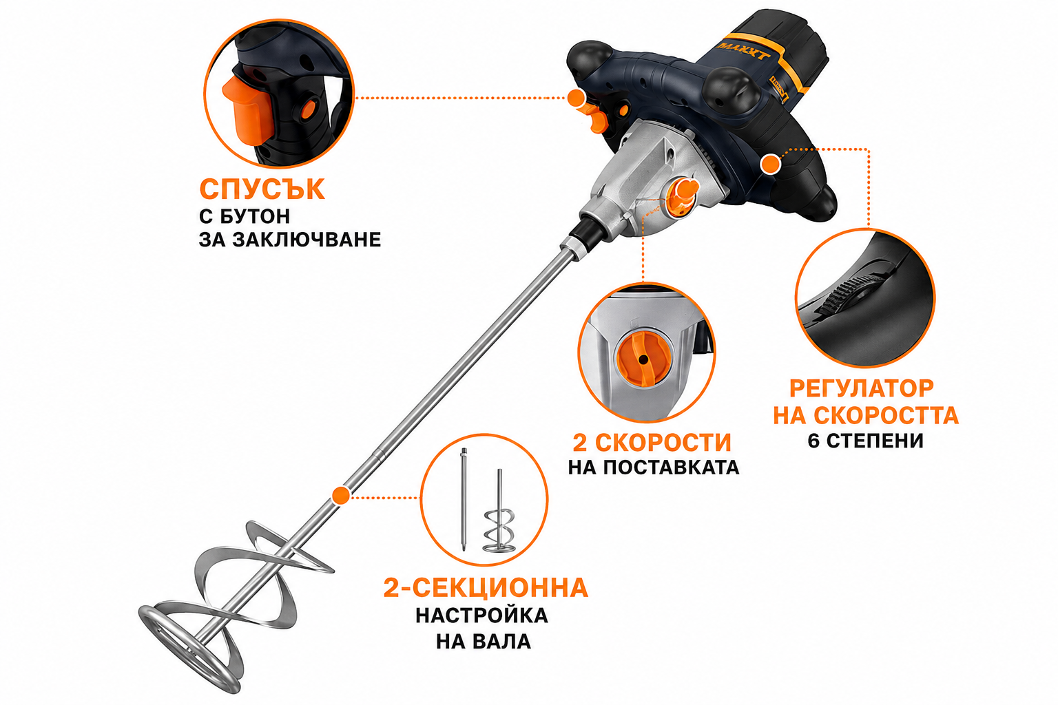 Електрически миксер MAXXT MPM1600 1600 W 2 скорости плавен старт M14 до 140 л - Image 2