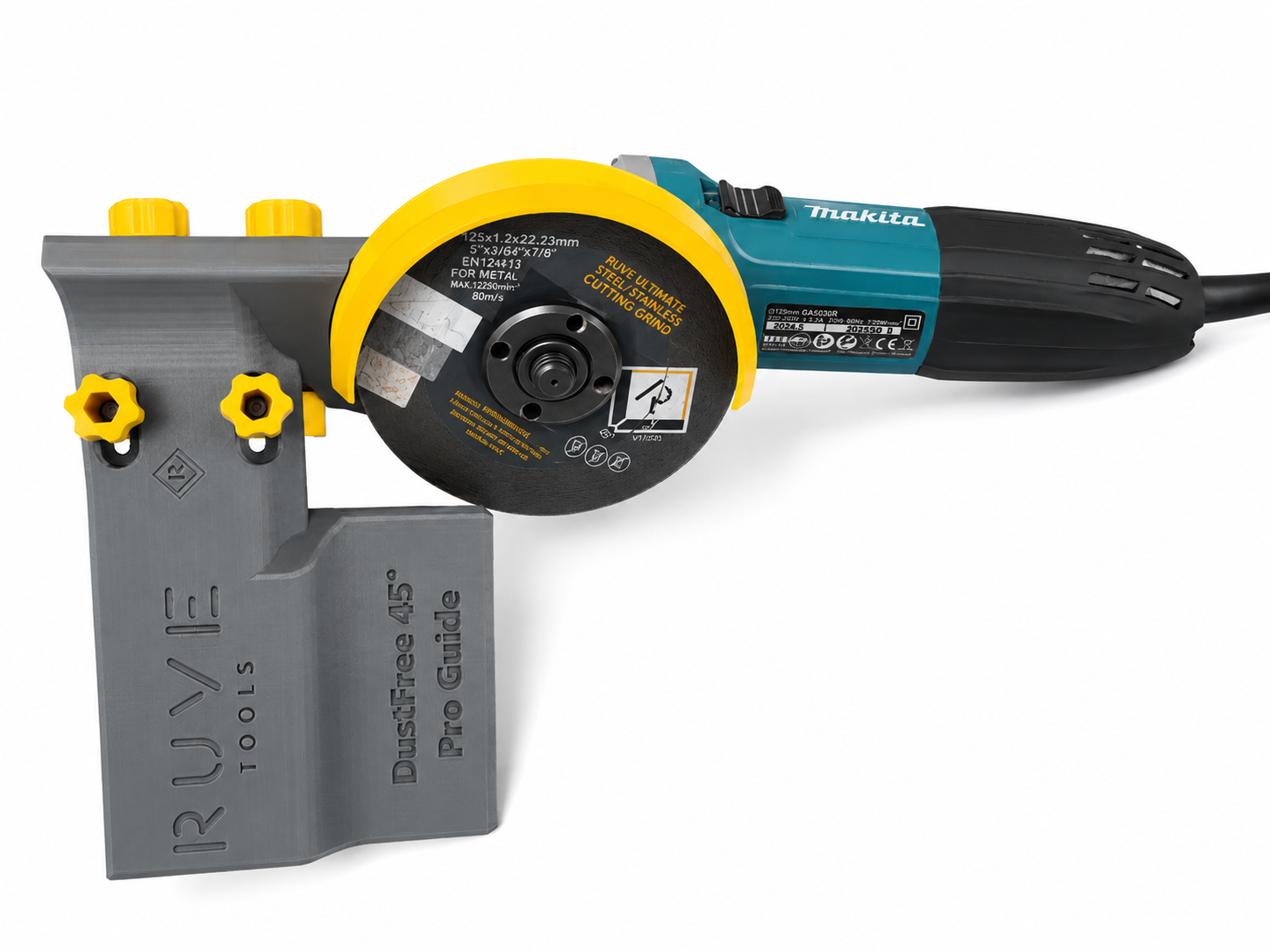 Водач RUVE с прахоулавяне за рязане под 45° за ъглошлайфи Makita GA 5030 и Bosch GWS9 - Image 4
